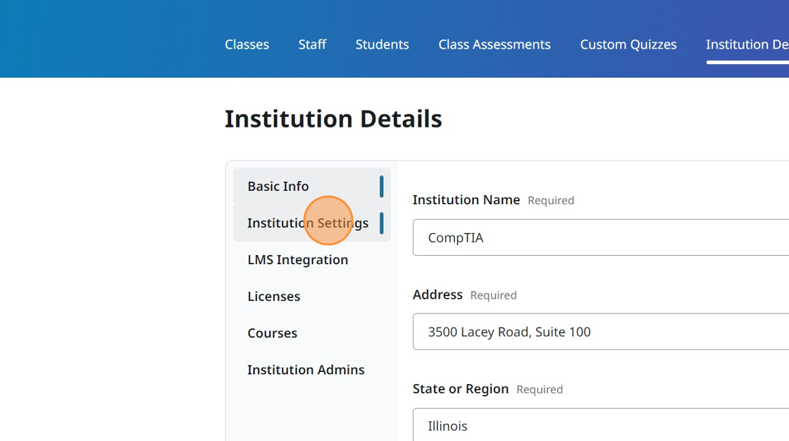 Screenshot showing Institution Settings.