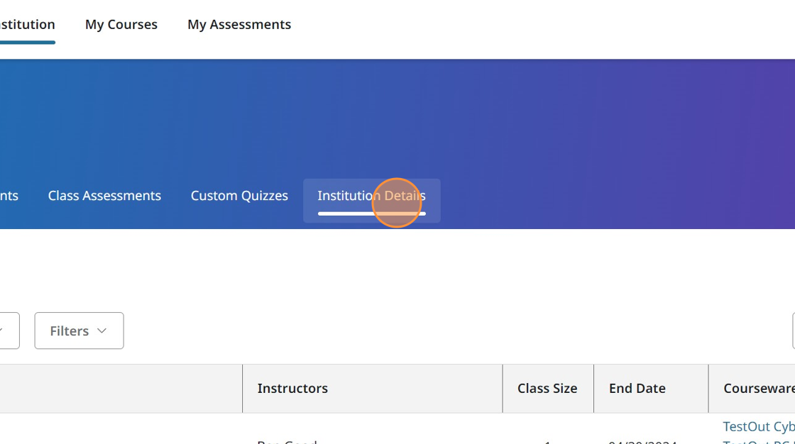 Screenshot showing Institution Details.