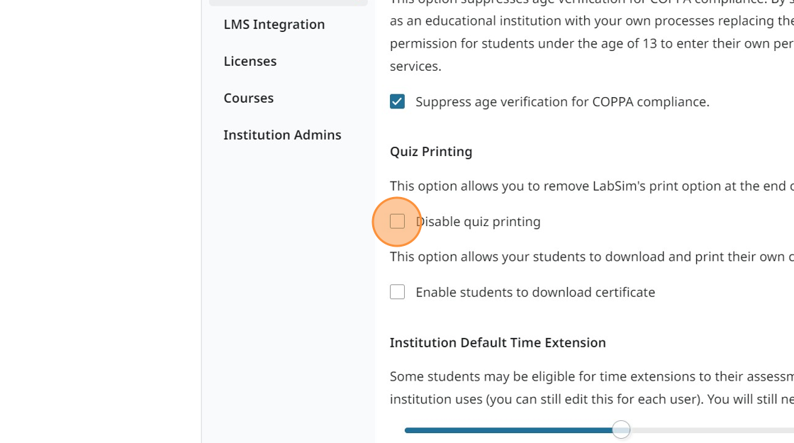 Screenshot showing Disable Printing.