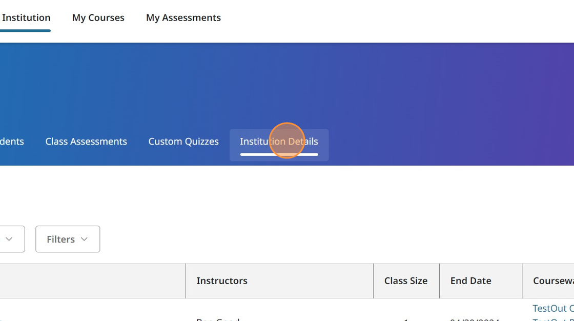 Screenshot of Institution Details tab.