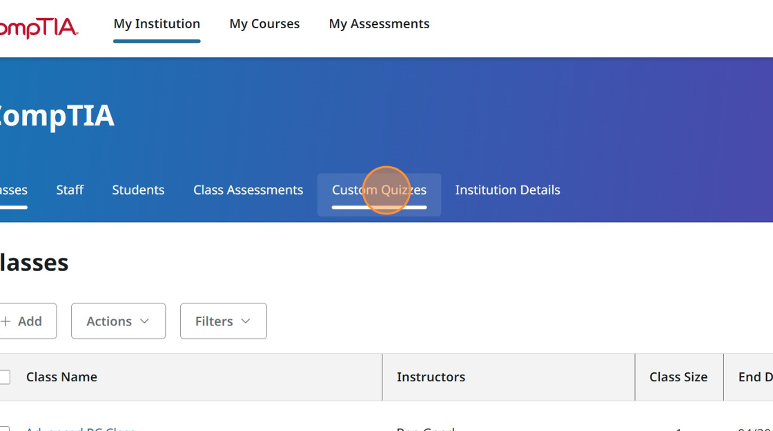 Screenshot of custom quizzes. 