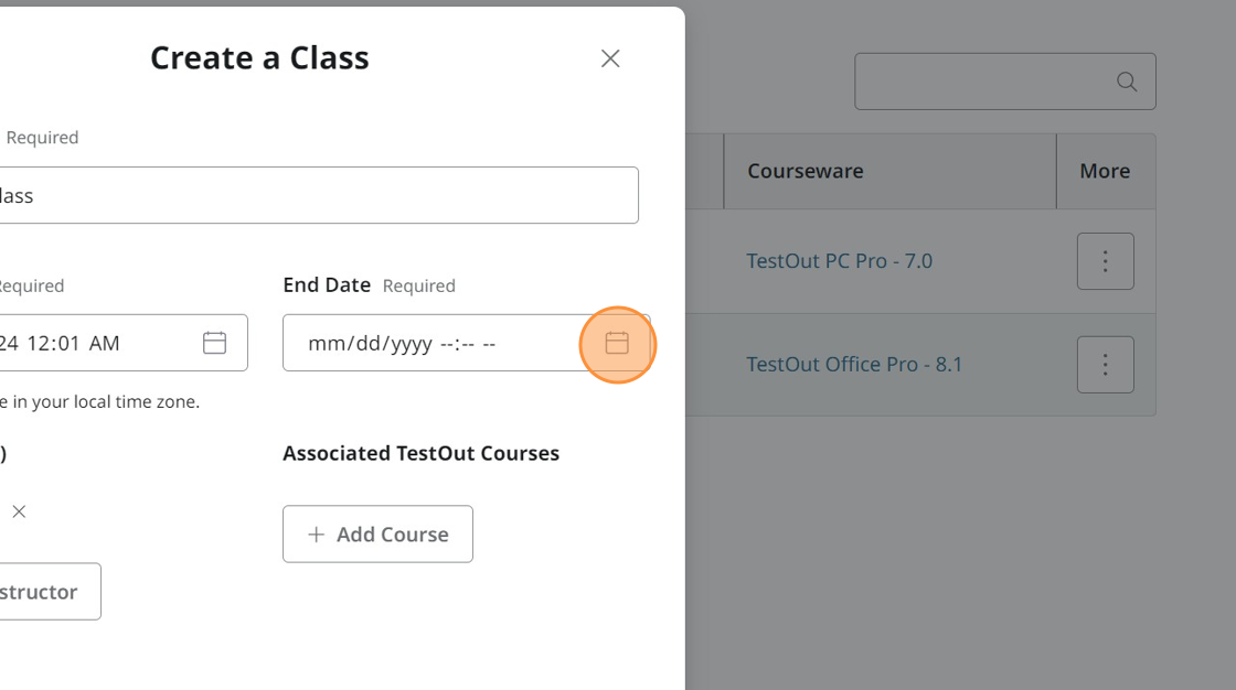 Screenshot showing end date.