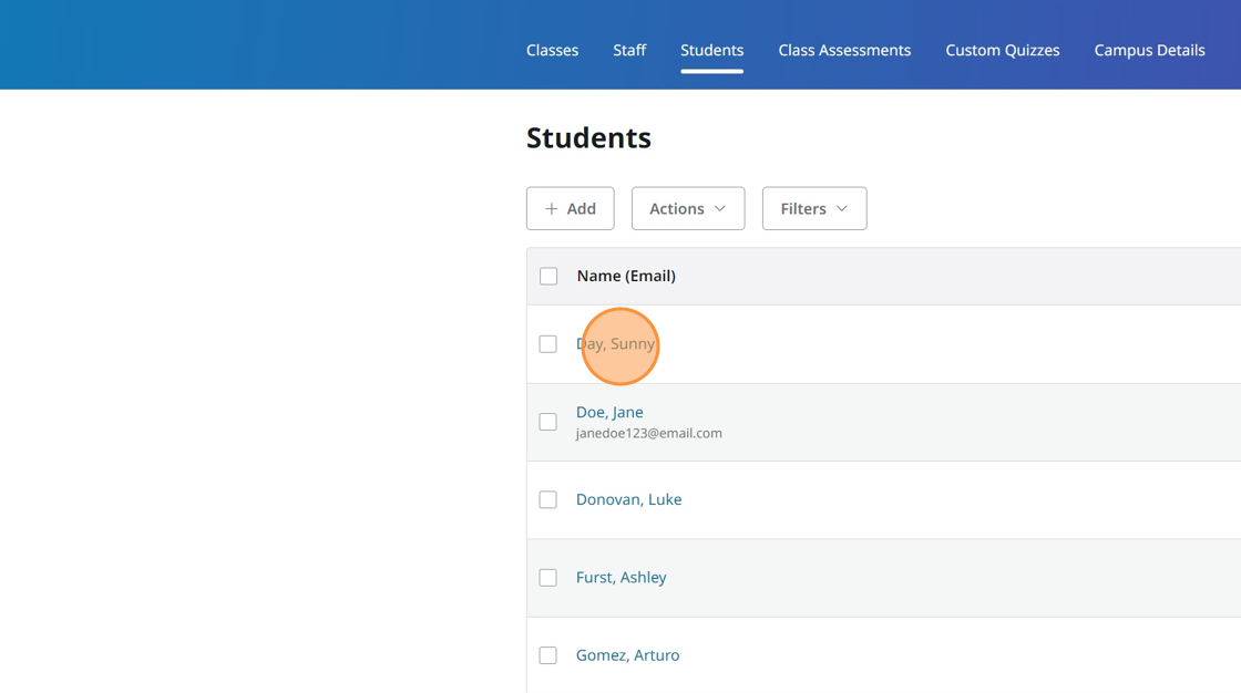 Screenshot showing list of students.