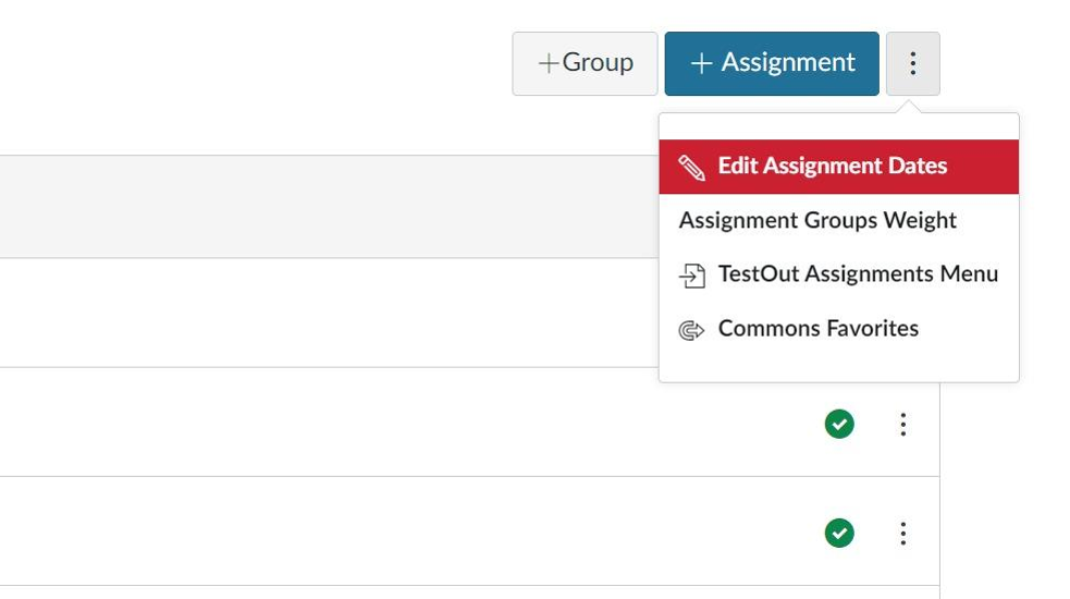 Screenshot showing assignment links.