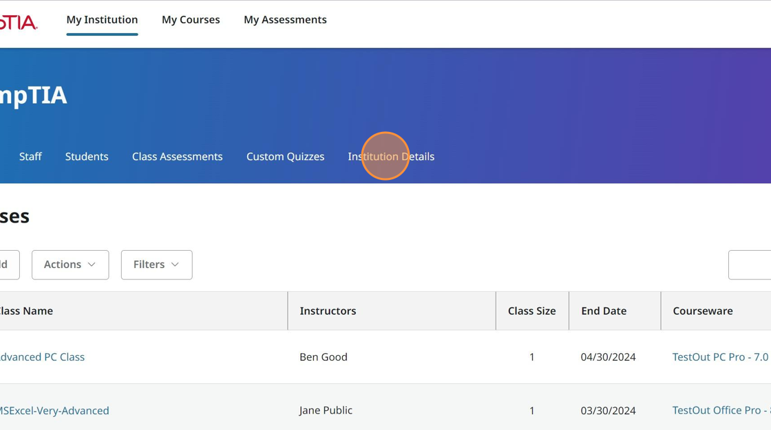 Screenshot showing Campus Details.