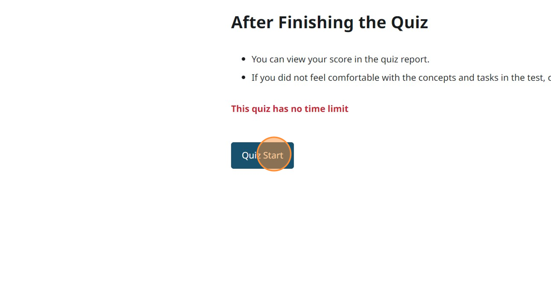 Screenshot showing Quiz Start.