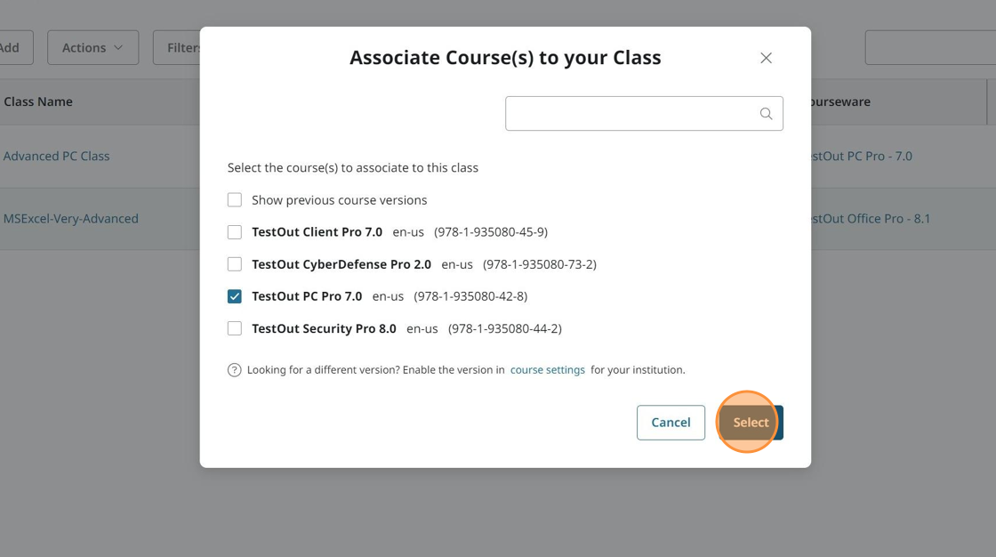 Screenshot showing select button.
Screenshot showing select button.