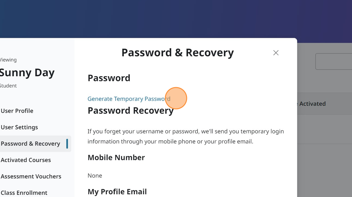 Screenshot showing Password & Recovery.